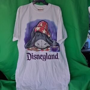 Disney White Tee with Eeyore Sleepy Graphic and Purple Logo